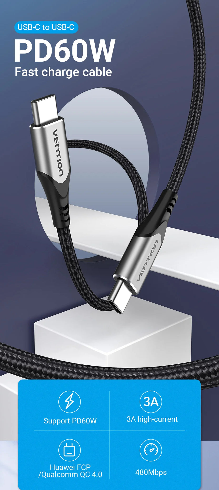 USB Type C To USB C Cable PD60W Fast Charging Cable USB C Cable for iPhone 16 15 Quick charge Cables 3A C Wire Data Sync