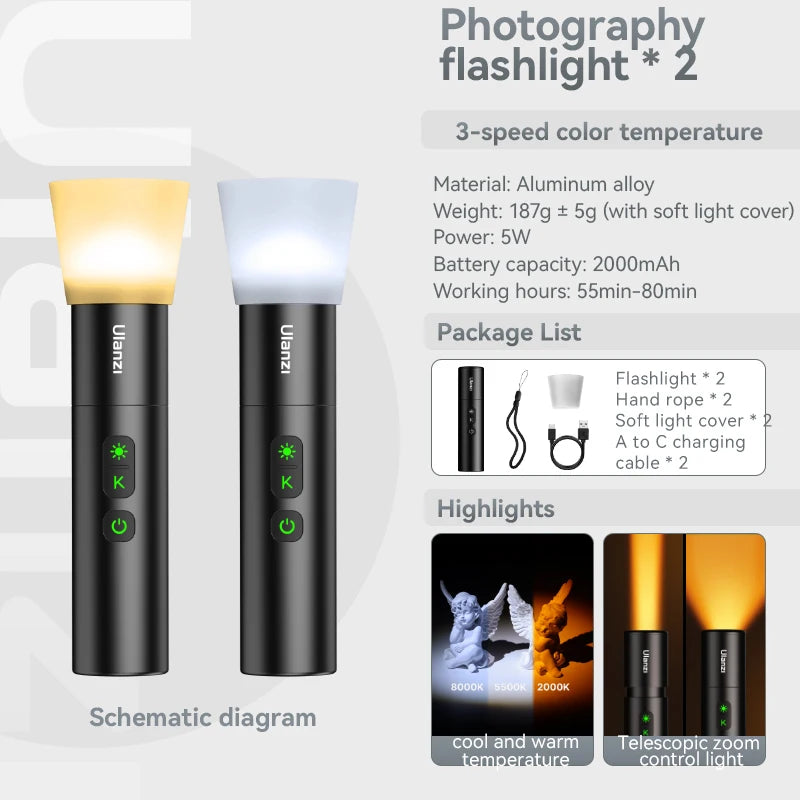 LM07 LED Videography Flashlight – Bi-Color, Zoomable Spotlight, Portable Multicolor Fill Light for Photography & Video