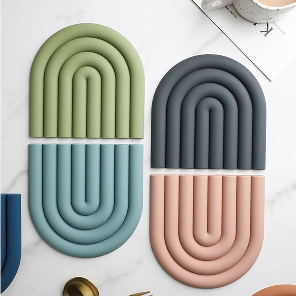 Non-Slip Rainbow Shape Tableware Insulation Mat Silicone Heat insulation Pad Tableware Placement Stackable Coffee Cup Coasters