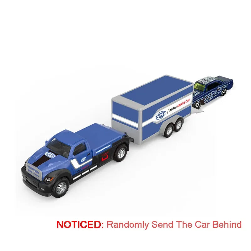 Scale 1:64 Container Alloy Trailer Model Toy Car Diecast Metal Movable Joint Pull Back Rescue Engineering Vehicles Gifts for