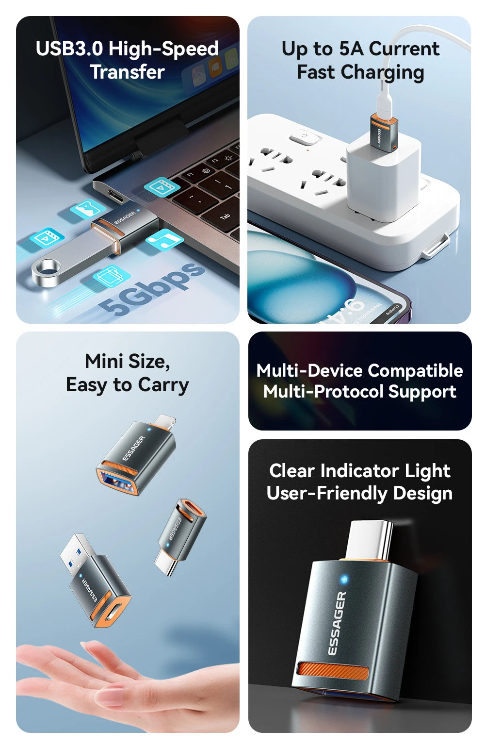 USB 3.0 OTG Adapter (Type-C / USB-A / Micro / Lightning Converter)