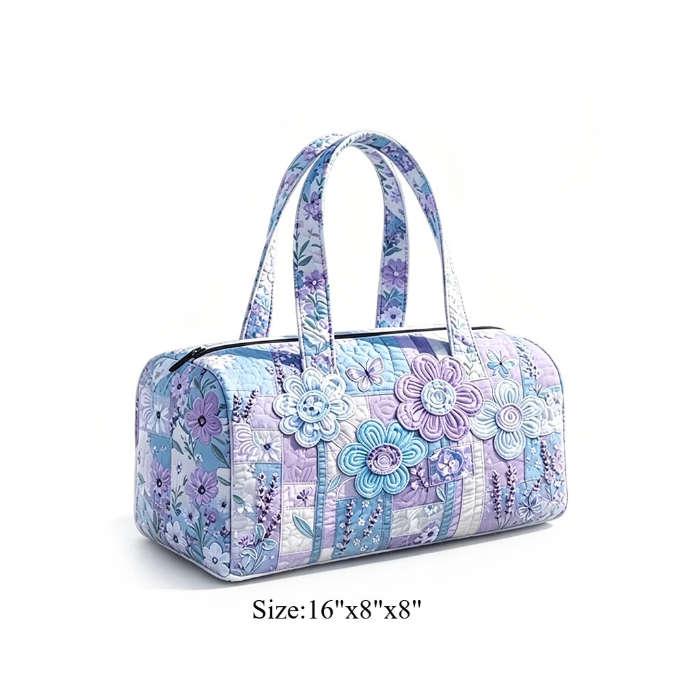 Animal Cow Floral Print Quilted Duffel Bag Weekender Travel Bag Lightweight Overnight Carry On Luggage for Gym Sports Getaway
