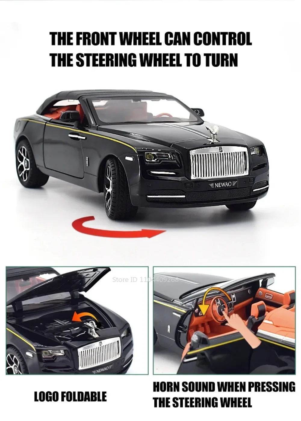 1:24 Rolls-Royce Dawn Spectre Car Toys Diecast Alloy Model Doors Opened Sound Light Pull Back Miniature Vehice Boy Birthday Gift