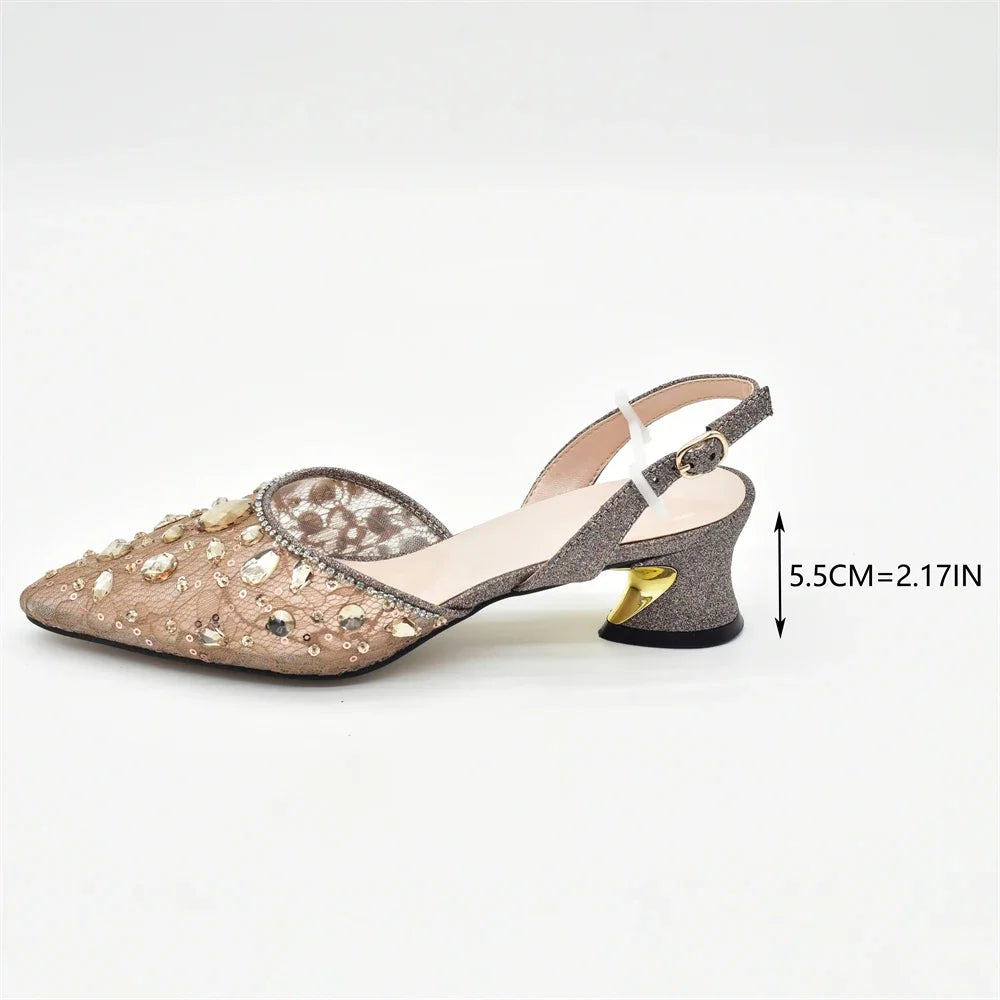 African Wedding Shoes and Bag Set with Rhinestone Italian Design Shoes with Matching Bags Nigerian Lady Party Pumps