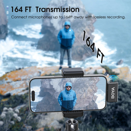 Omic 2-in-1 Wireless Lavalier Lapel Microphone for iPhone Android Smartphones Type-C Youtube Video Recording Streaming Vlog