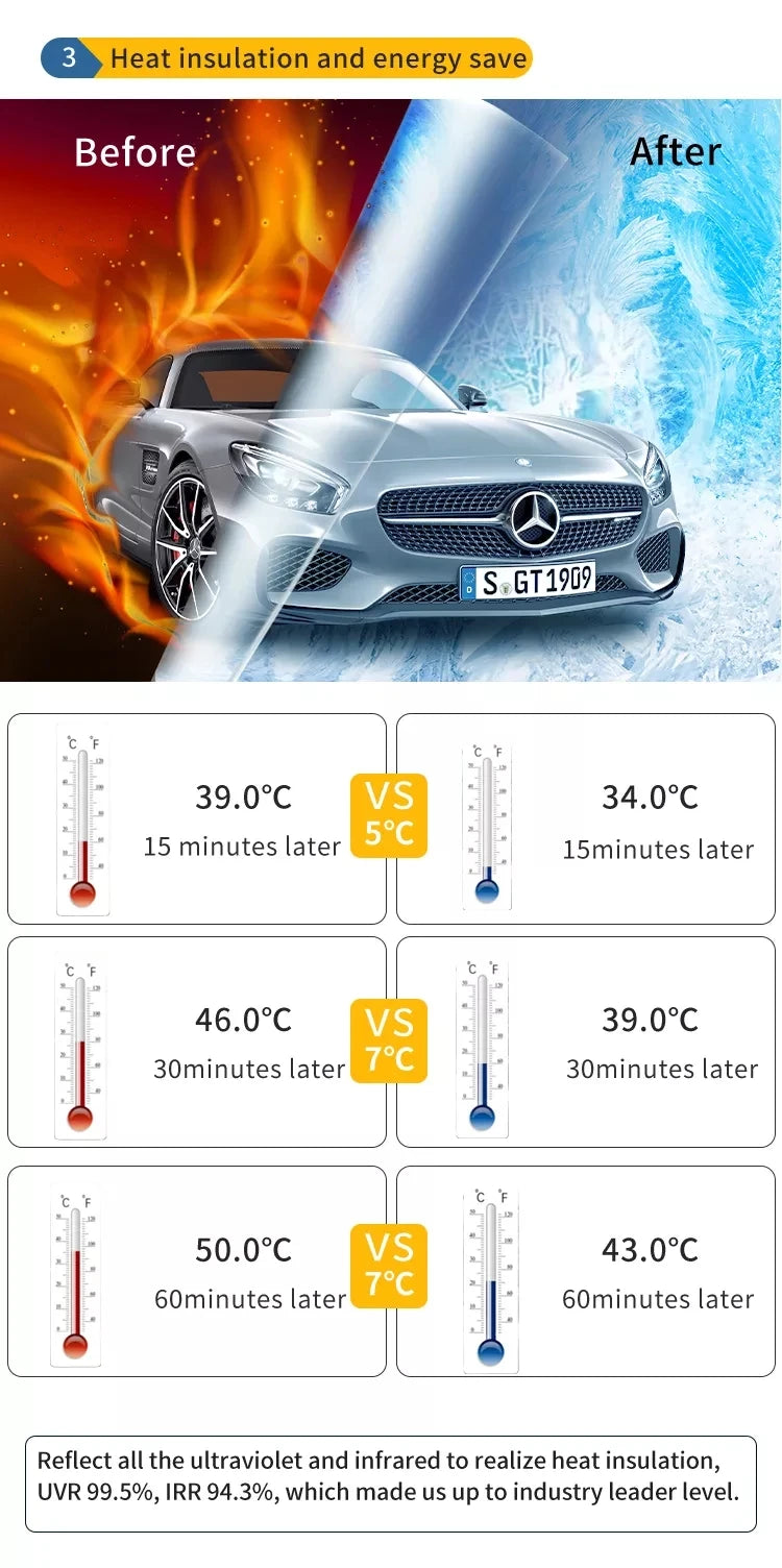 Window Tint Film for Cars Window Privacy Film Heat UV Block Scratch Resistant Blackout Auto Car Windshield Sun Shade Film