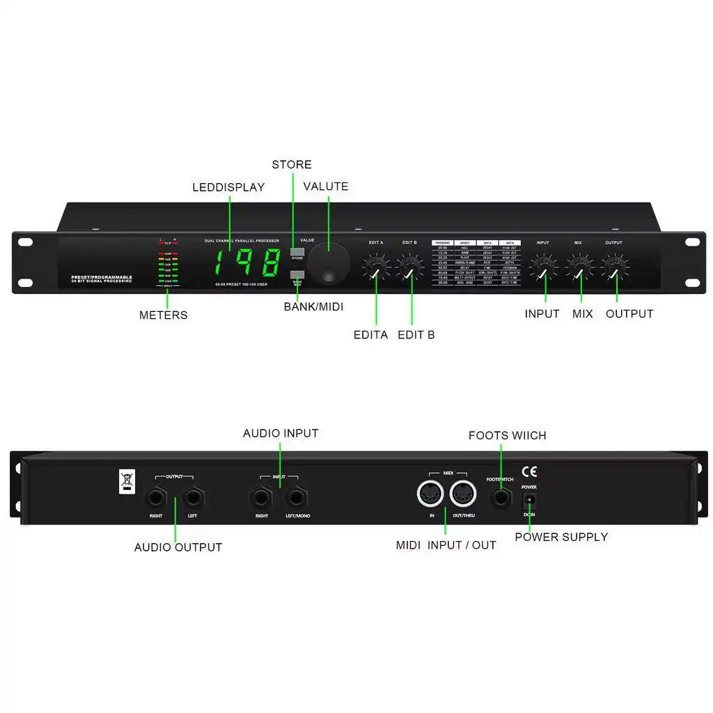 Professional Digital Reverb DSP Audio Processor with Multi Effect Equalizer