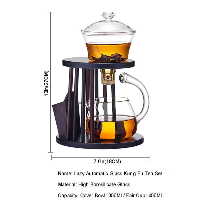 Heat-resistant Glass Tea Set Turkish Drip Pot Diversion Rotating Cover Bowl Semi-automatic Teapot Lazy Kung Fu Tea Set