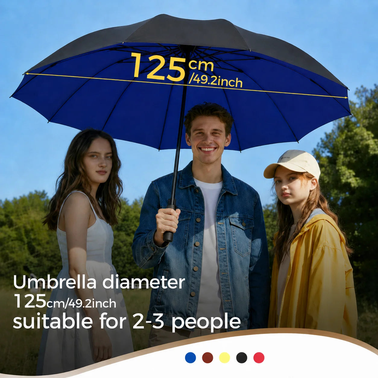 Large Reverse Folding Umbrella 125cm Diameter 12 Rib Wind Resistant Leather Cover Family Travel Umbrella