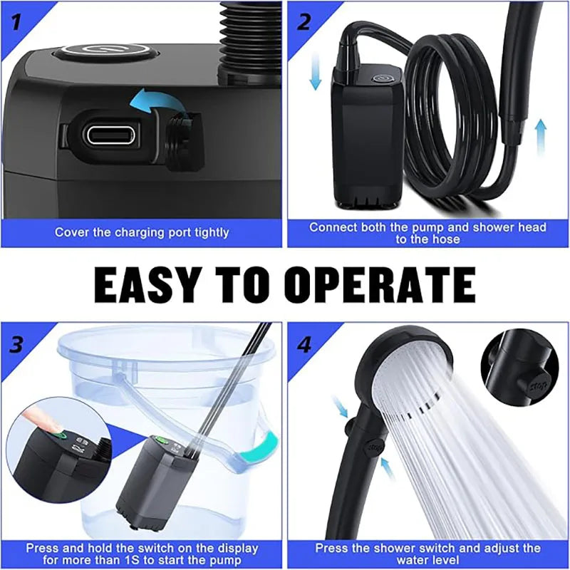 Portable Rechargeable Camping Shower Pump with LED Temperature Display 6000mAh
