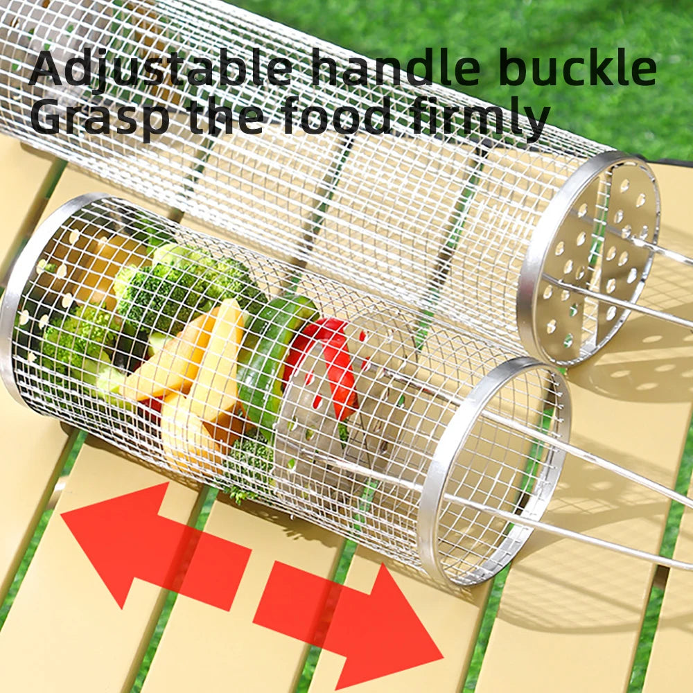 Stainless Steel Grill Basket Portable Barbecue Cage Rolling Grilling Basket Barbecue Tool BBQ Basket Outdoor Grill Accessories