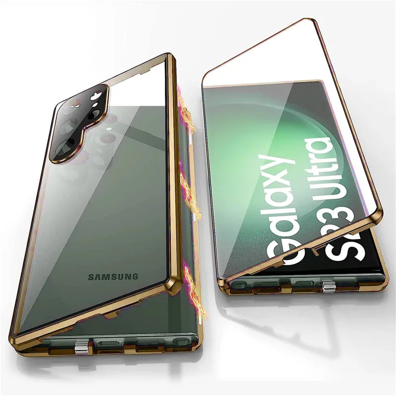 For Samsung Galaxy S24 S23 FE S22 23 25 Ultra Plus Full Lens Protection 360 metal Double-sided Glass Buckle Lock  Shell