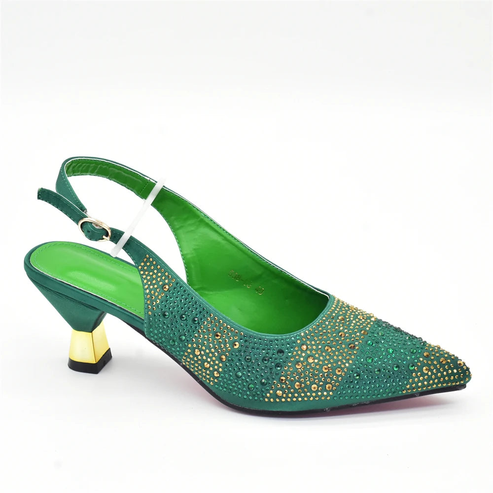 Matching Shoes and Bag for Women for Weddings Elegant Woman Heeled Shoes Medium Heel Shoes for Women Rhinestone Party Pumps