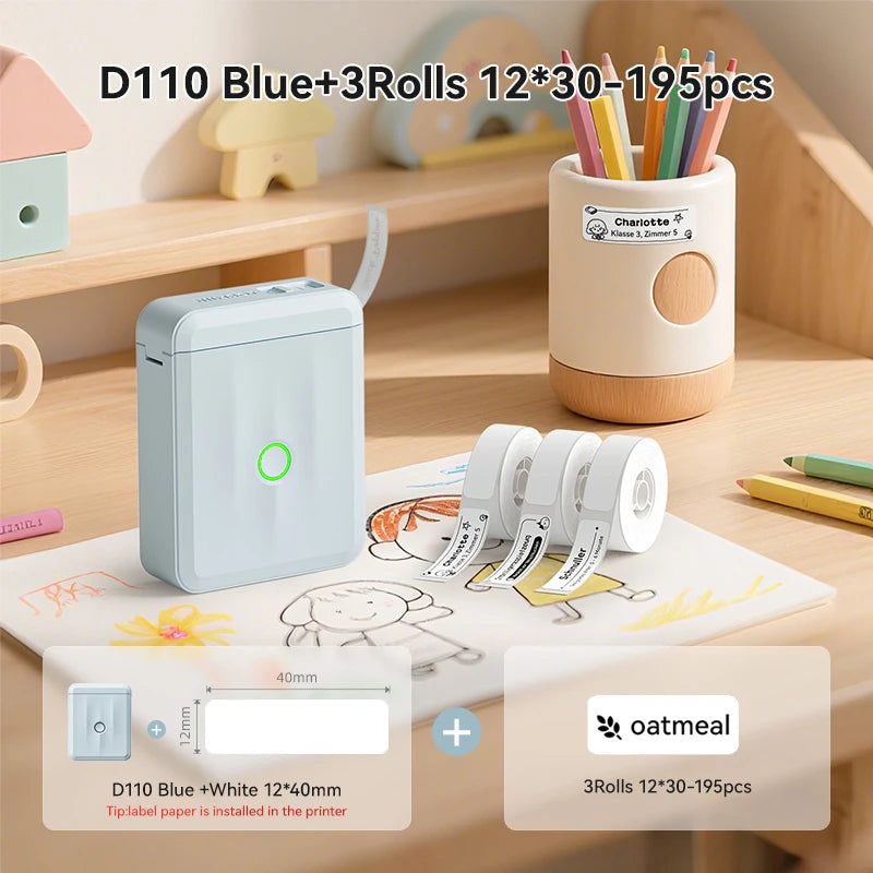 D110 Mini Thermal Label Printer, Bluetooth Portable Smart Label Maker 12–15mm, Inkless Sticker Printer for Home Office Kitchen School