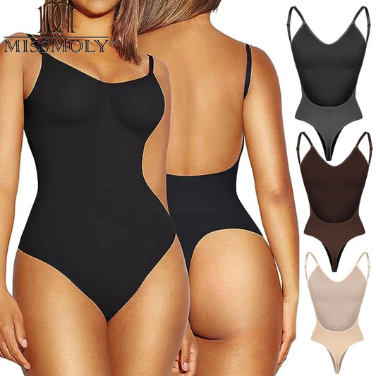 Women Backless Bodysuits Shapewear Thong Seamless Tummy Control Butt Lifter Body Shaper Corset Slimming Camisole Tops