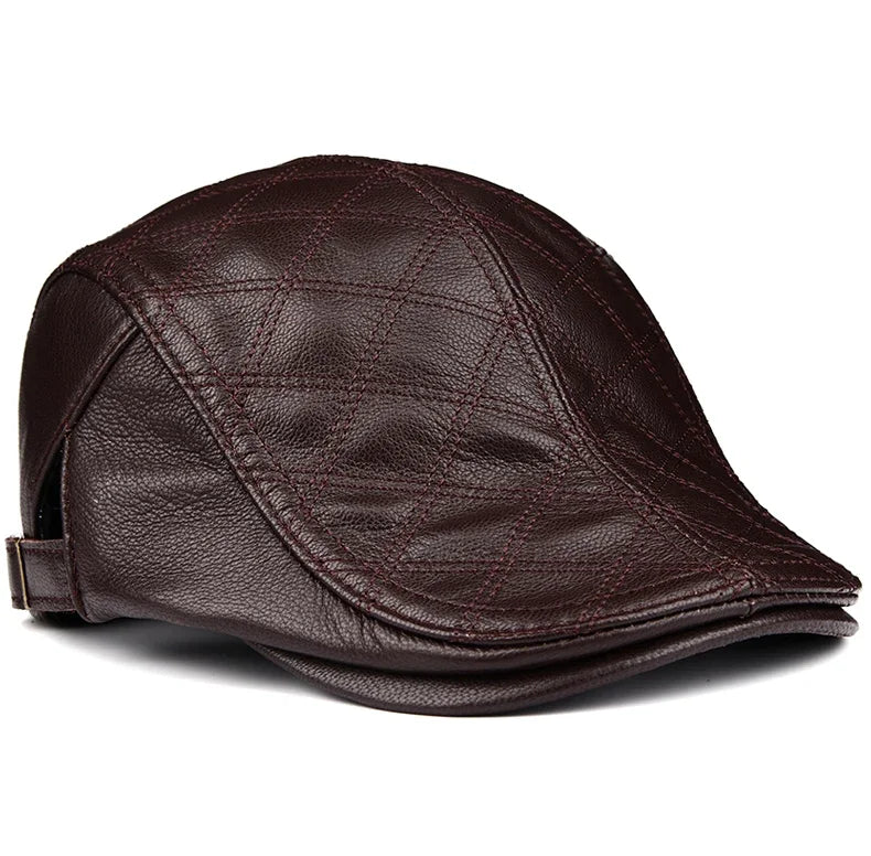 Winter Unisex Genuine Leather Duckbill Thin Berets Hats For Men/Women Leisure Black/Brown Fitted Cabbie Bonnet