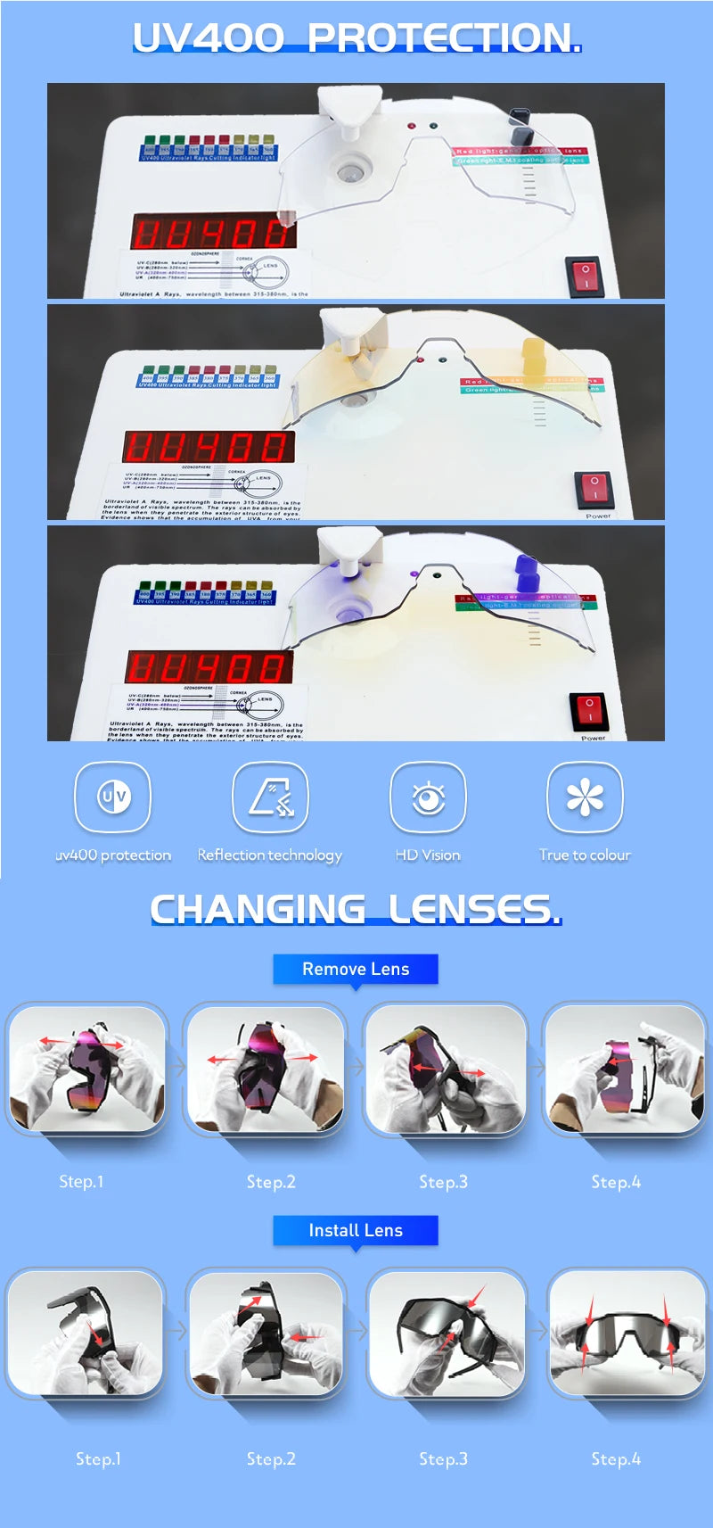 Photochromic Cycling Sunglasses UV400 Sports Bike Eyewear