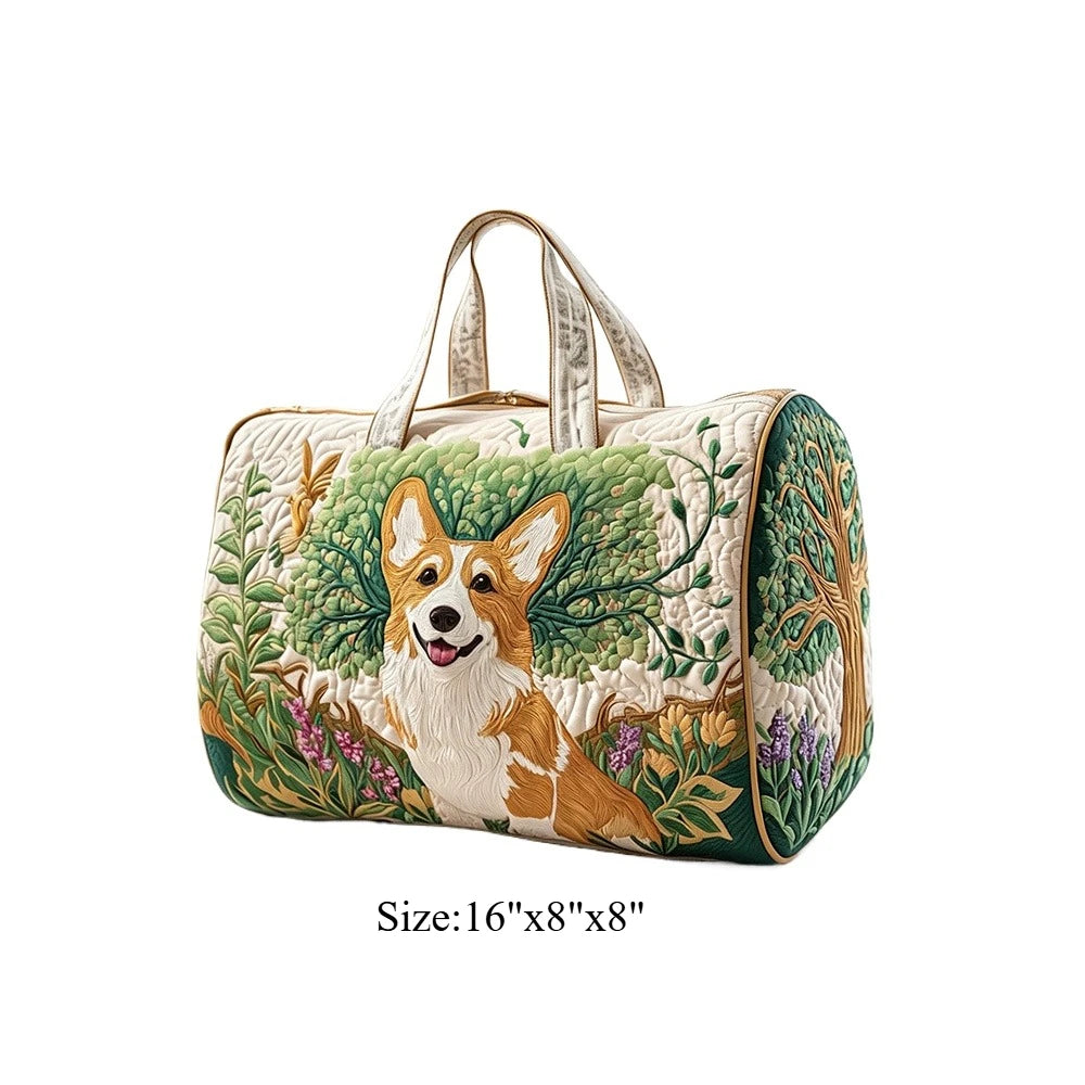 Corgi Dog Quilted Duffel Bag Women Weekender Bag 3D Animal Print Travel Tote Bag Summer Vacation Gym Overnight Luggage Pet Lover