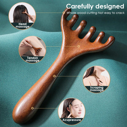 Sandalwood Head Massage Comb Six Claw Massage Comb Scalp Meridian Comb Scratch Head Scratch Gua Sha Tool