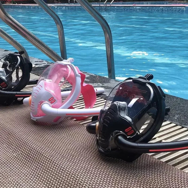 Full Face Snorkel Mask with Anti-Fog Wipes 180 Degree Panoramic HD View Snorkeling Mask Anti-Leak Dry Set for Adults