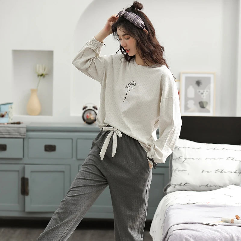 Women’s Winter Corduroy Cotton Pajama Set – Cute, Comfortable, Loose Long Sleeve Loungewear