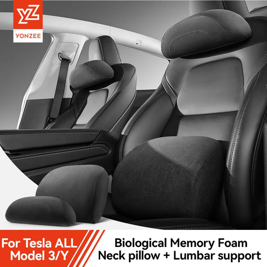 Memory Foam Neck Pillow and Lumbar Support Cushion for Tesla Model 3 Y X S