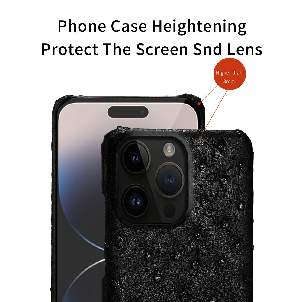 100% Natural Ostrich Leather Phone Case for iPhone 16 15 14 Pro Max 14Pro 16 Plus 15Pro 16Pro luxury Back Cover