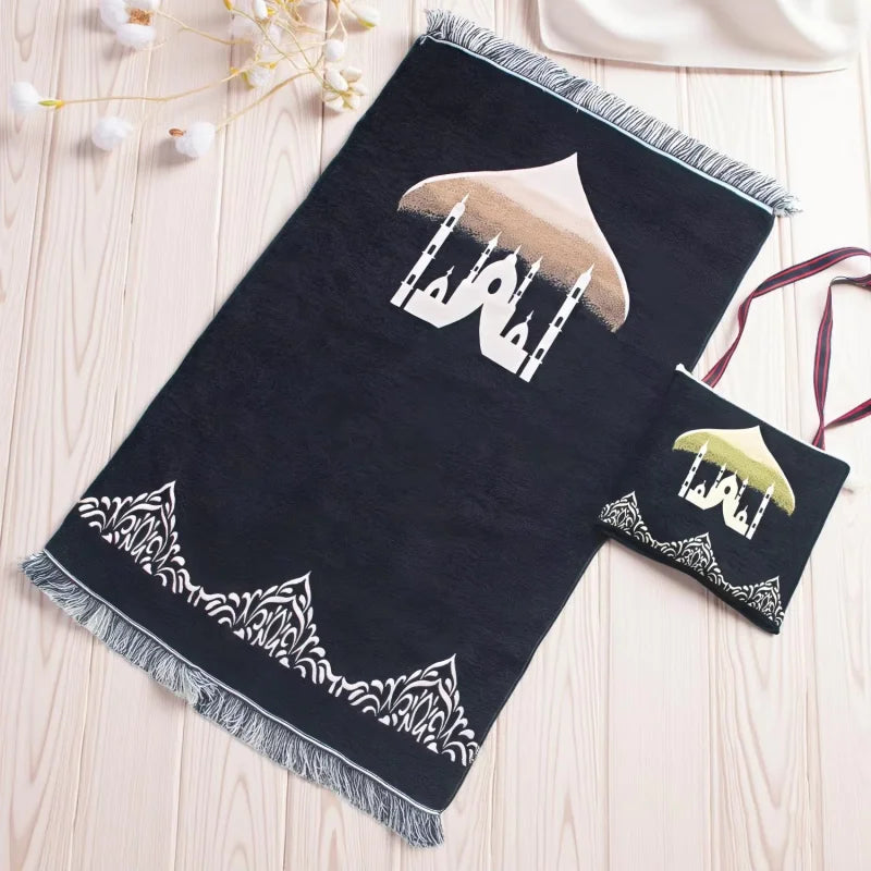 Muslim Prayer Rug With Portable Bag Prayer Beads Muslim Gift for Women Men Soft Mat Islam Gifts Set for Ramadan Eid Hajj Travel