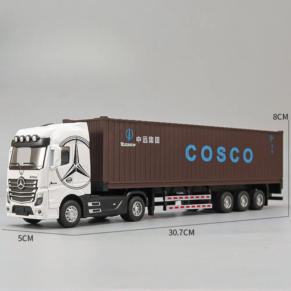 1:50 American Trailer Transport Vehicle Diecast Alloy Front End Container Truck Models Toys Sound Light Cars for Boys Xmas Gifts