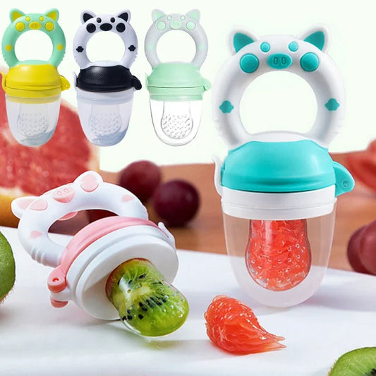 Food Grade Silicone Baby Fruit Feeder Pacifier Baby Food Mills with Cover Fresh Juice Extractor Fruit Vegetable Bite Eat Feeder