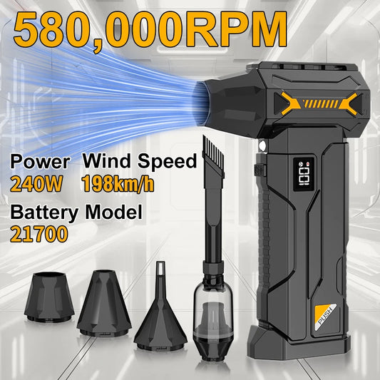 580000 RPM Turbo Jet Air Blower USB Rechargeable Air Duster With LED Light