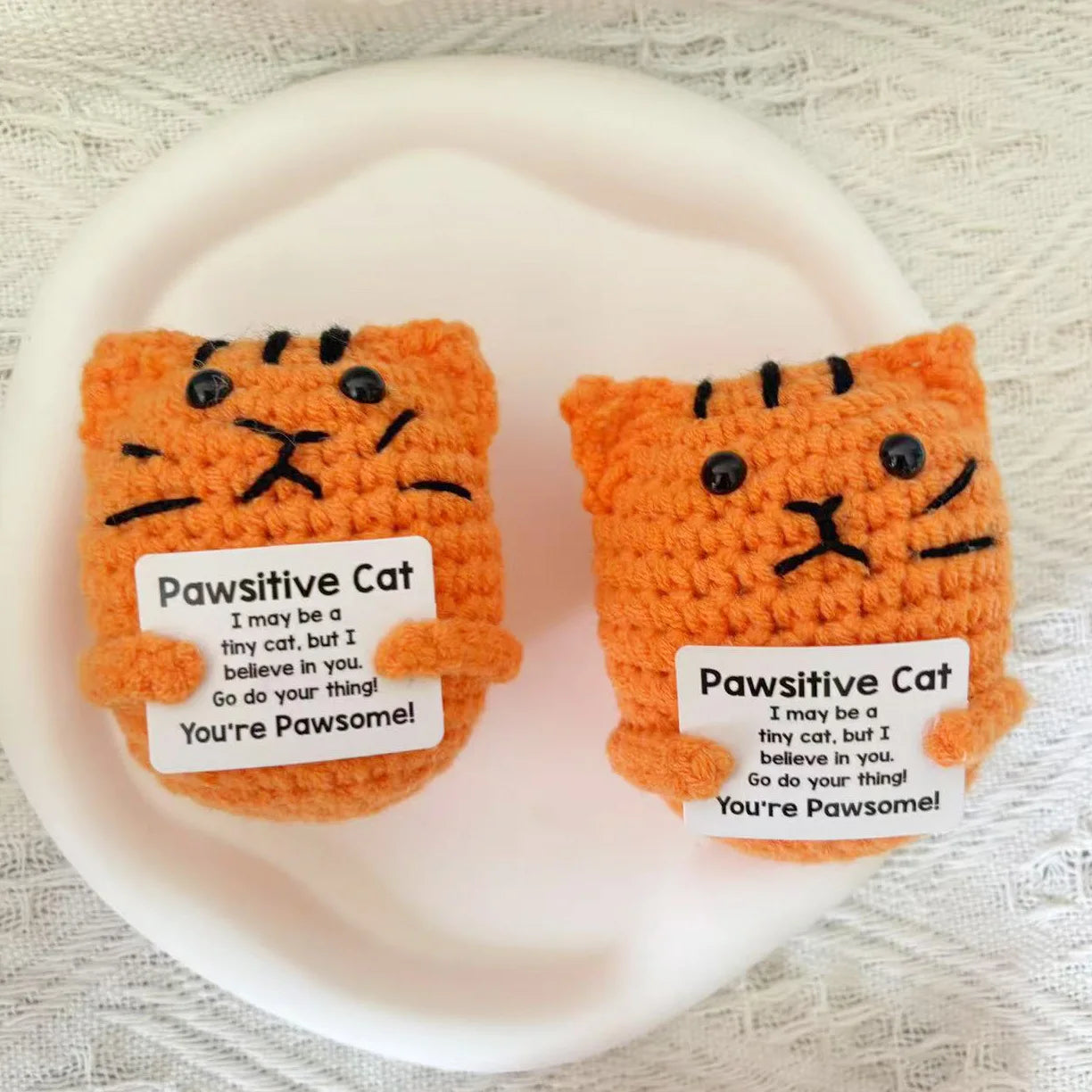 3 Pcs Positive Energy Cat Hug Pocket Doll Mini Handmade Plush Wool Knitting Doll With Card Funny Christams Gift Home Room Decoration