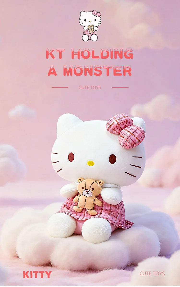 Kawaii Retro Hello Kitty Stuffed Doll Sanrio Plush Toy Kids Anime Birthday Gift Wholesale Large Sanrio Kitty Soft Stuffed Doll