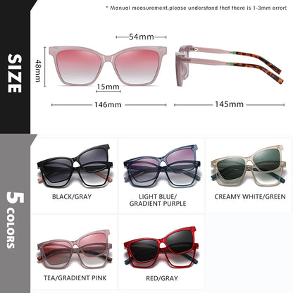 2 in 1 Magnetic Removable Sunglasses Women Cat Eye Glasses Clip On Len Anti Blue Light Computer Glasses