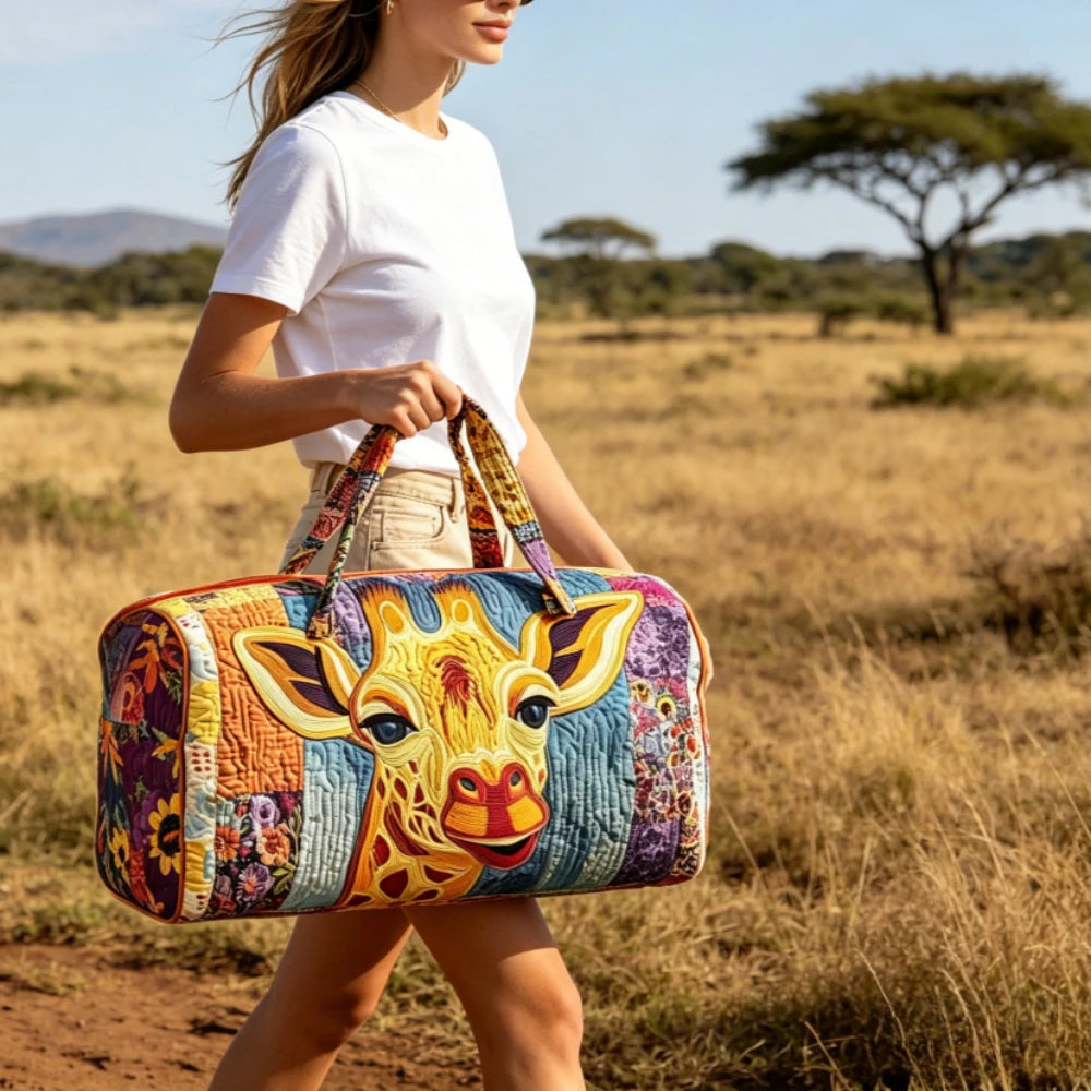Travel Duffel Bag Quilted Weekender Bag 3D Giraffe Print Luggage African Animal Pattern Carry On Bag for Vacation Beach Camping