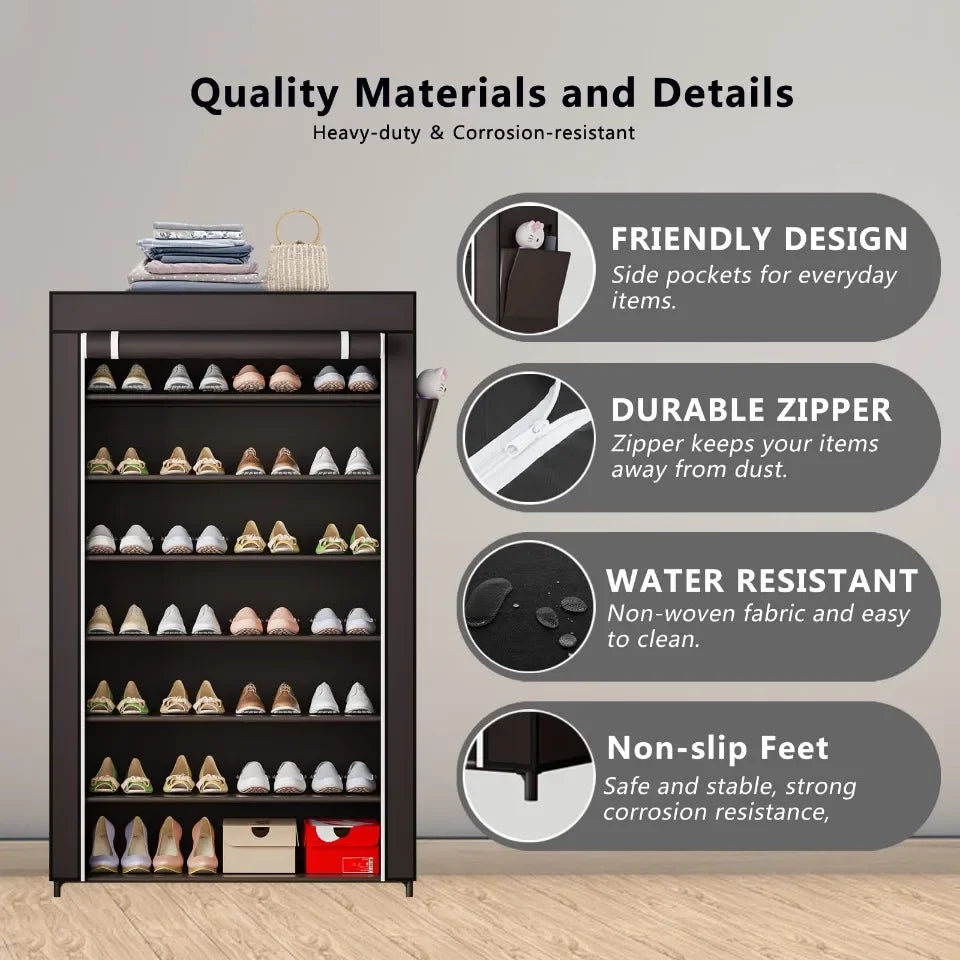 Simple Shoe Storage Cabinet Portable Storage Organizer Dust Cover Non Woven Side Multi Layer Shoe Rack Dustproof Sneaker Shelf