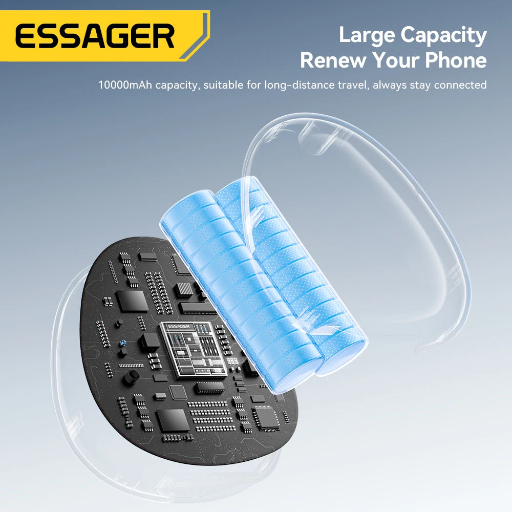10000mAh Power Bank 22.5W Fast Charging Retractable Cable Wireless Charging with Digital Display & SOS Light
