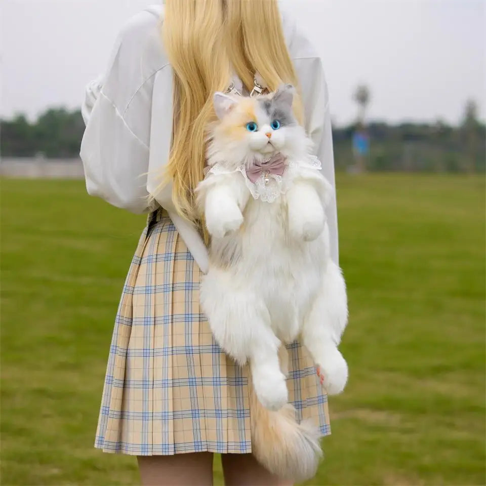 Mini Calico Cat Plush Backpack Soft Shoulder Bag