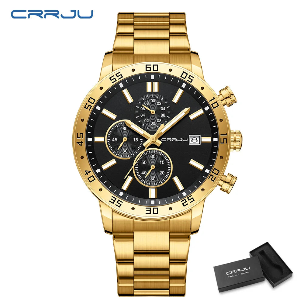Fashion Mens Business Stainless Steel Band Quartz Watches with Calendar Chronograph Luminous Analog Wristwatch Man