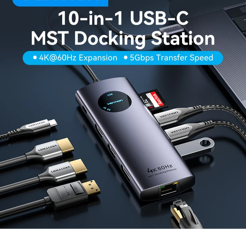 MST Docking Station Type C to HDMI DP 4K 60Hz RJ45 USB 3.0 HUB PD 100W USB C Splitter for PC Laptop Macbook Tablet