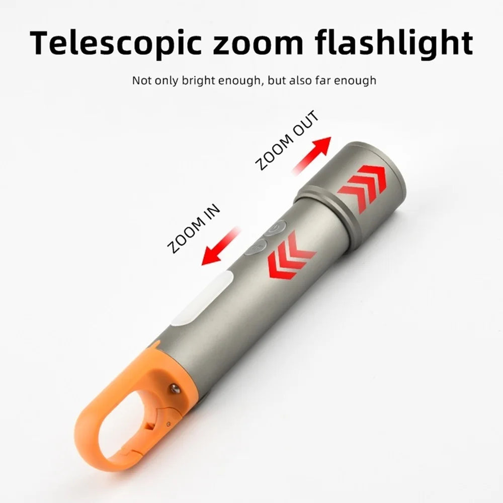 12W Zoom Rechargeable LED Flashlight With Red Green Blue And White Light