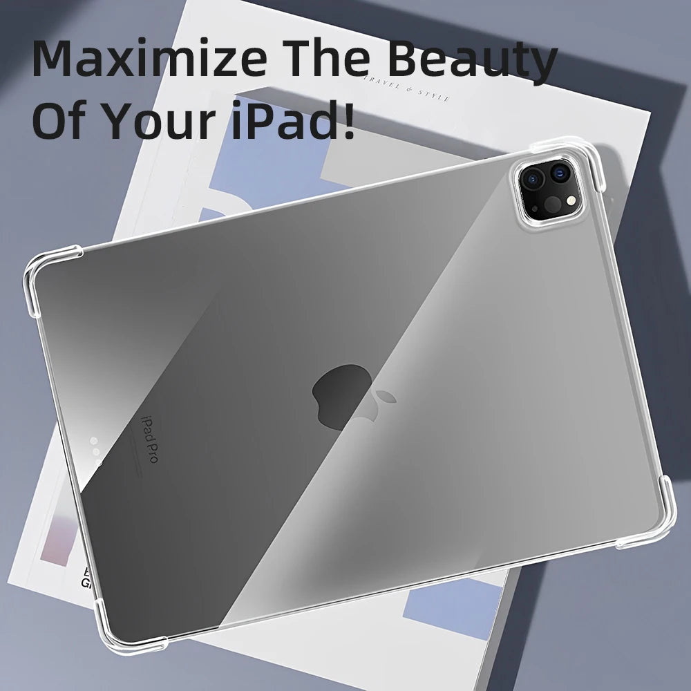TPU Silicon Transparent Case For iPad Air 11 2024 Pro 11/13in M4 for iPad 10/9/8/7/6/5 Gen Air 4/5th 10.9 3rd 10.5 Mini 6