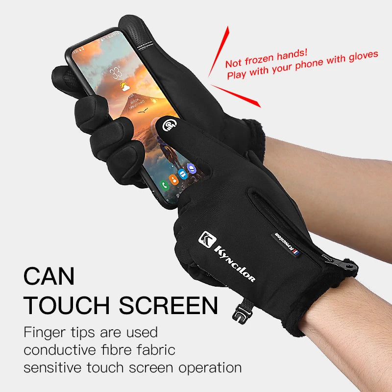 Outdoor Winter Riding Gloves Warm Touchscreen Wear Resistant Non-slip Zipper Cycling Motorcycle Gloves Men Hiking Working