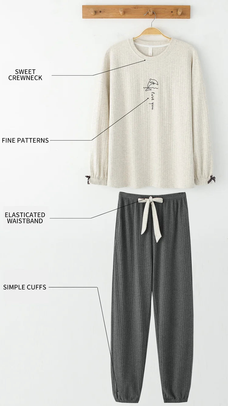 Women’s Winter Corduroy Cotton Pajama Set – Cute, Comfortable, Loose Long Sleeve Loungewear