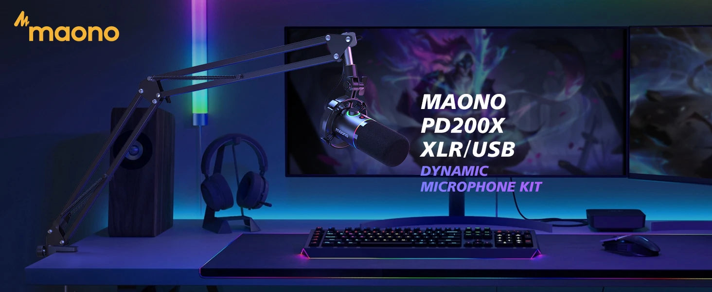 PD200XS Dynamic Microphone XLR/USB Dual mode Dynamic Mic Podcast Mic with Maonolink Software and Gain Knob for Recording