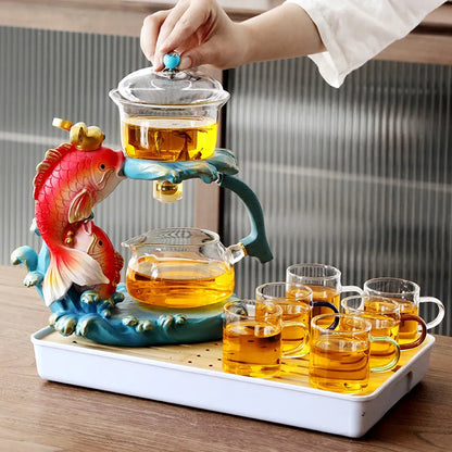 Fish Magnetic Teapot Glass Lazy Automatic Tea Making Household Pu'er Oolong Tea Set Infuser Drinking