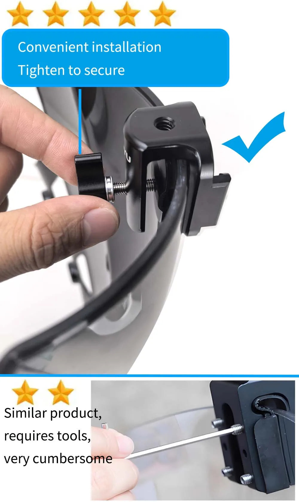 Motorcycle Windshield Aluminum Alloy Action Camera Clip Mount Adjustable Holder for GoPro DJI Insta360 Sports Cameras