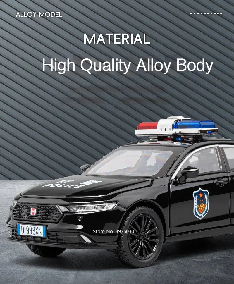 1:32 DongFeng MengShi Honda Accord Police Car Model Toy Metal Diecast Pull Back Doors Opend Vehicles Models Boys Holiday Gifts