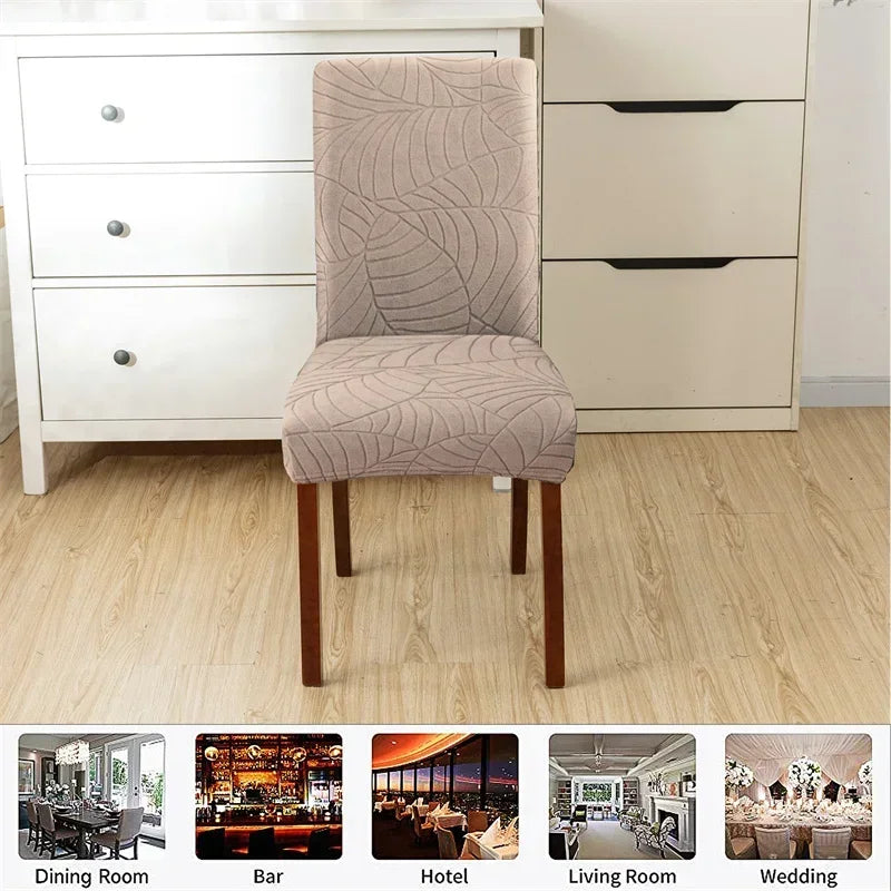 1PC Stretch Dining Chair Covers Leaves Jacquard Seat Covers Universal Size Dust Covers for Hotel Banquet Wedding Chairs Decor