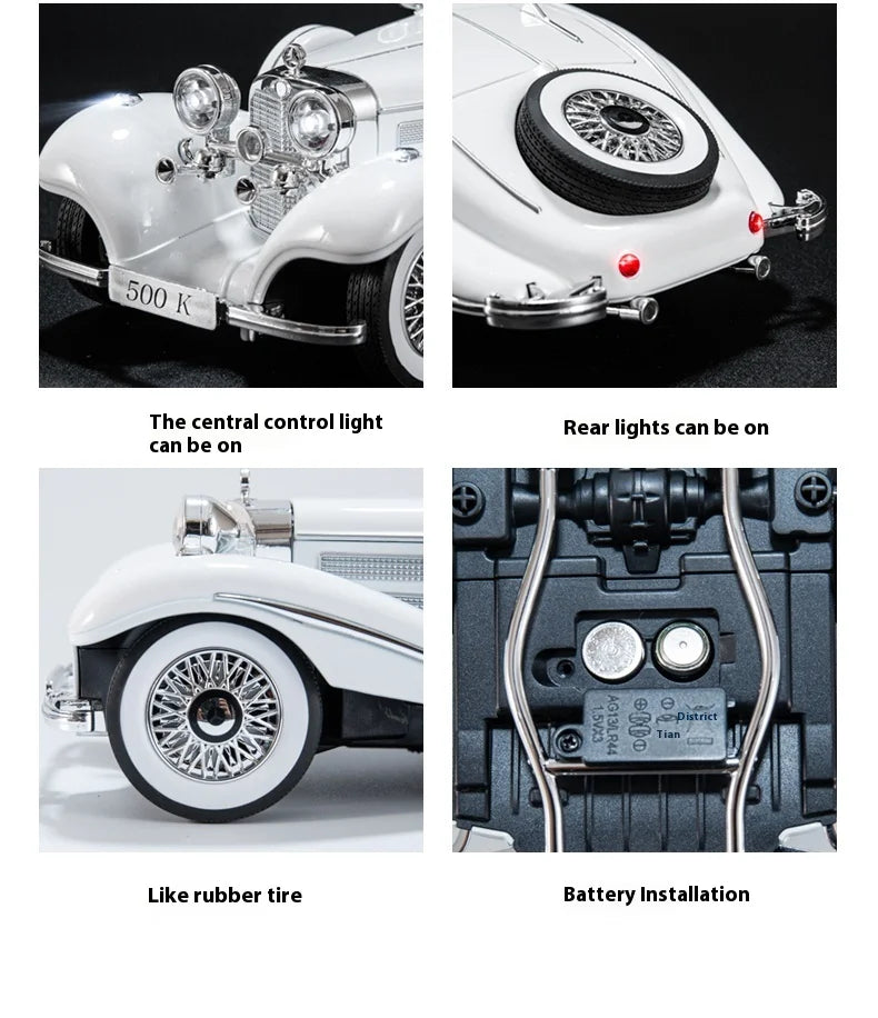 Diecast 1/18 1936 500K Classic Car Alloy Metal Model Sound And Light Toy Collect Display Ornament